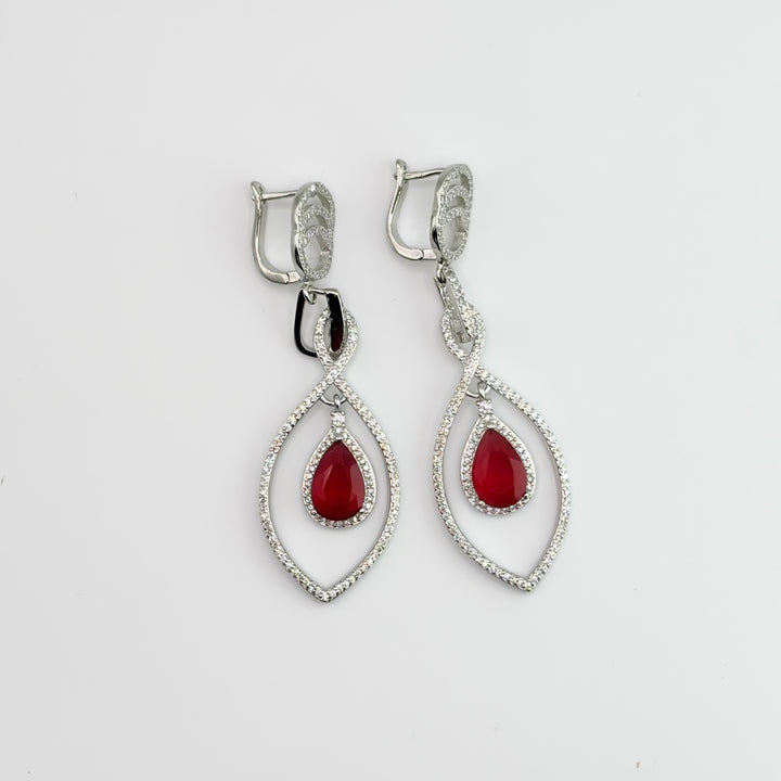 Red Silver Halo Earrings